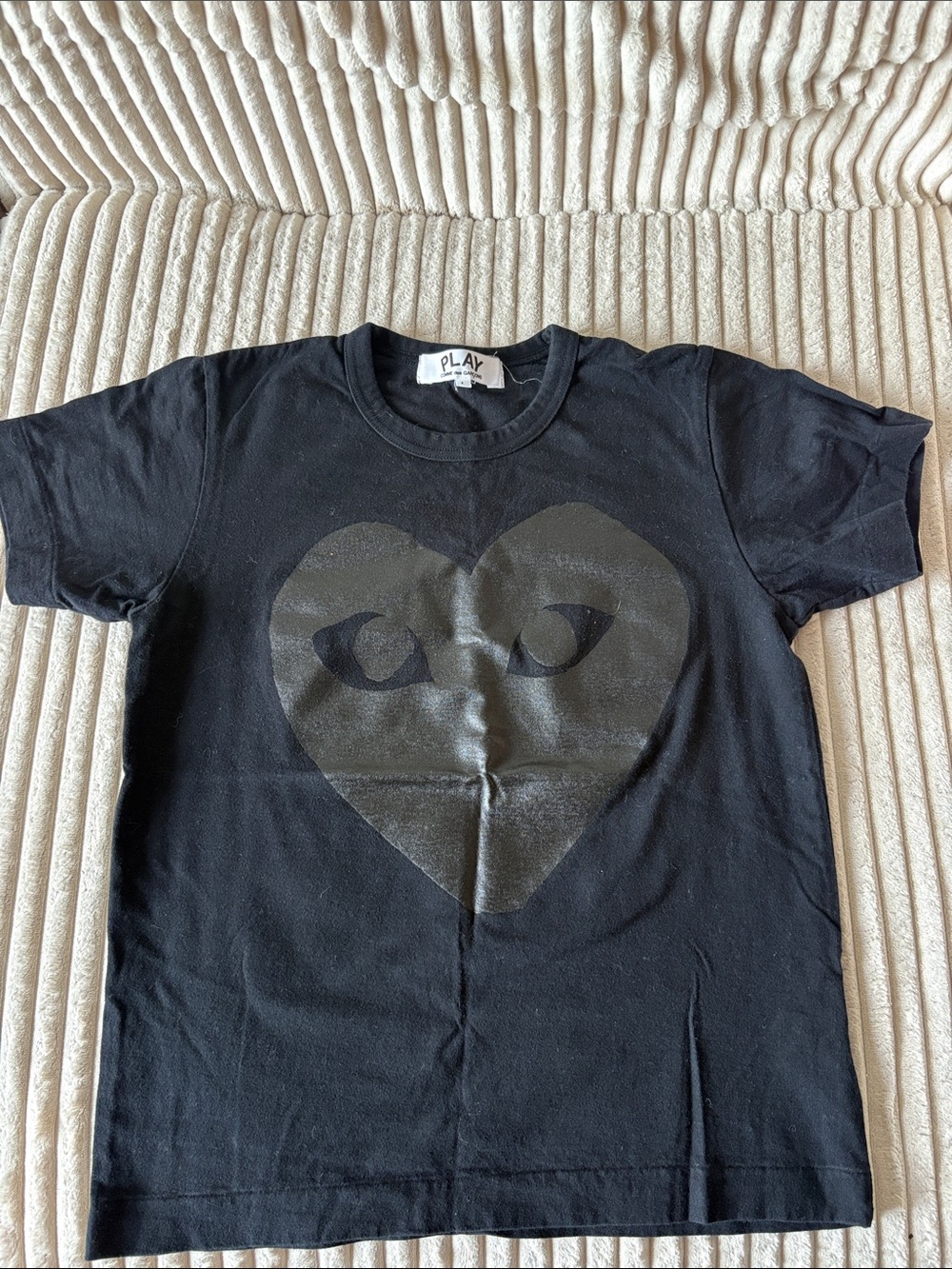 Comme des Garçons PLAY Black Tee with Heart Eyeball Graphic